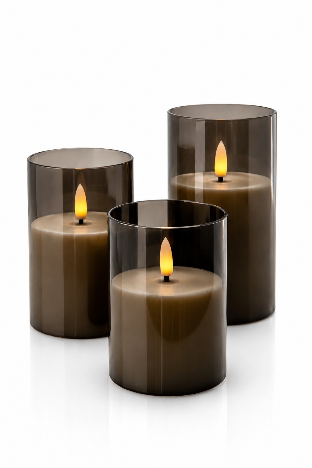 LED Blockljus – Grå Glaslykta (Set om 3)