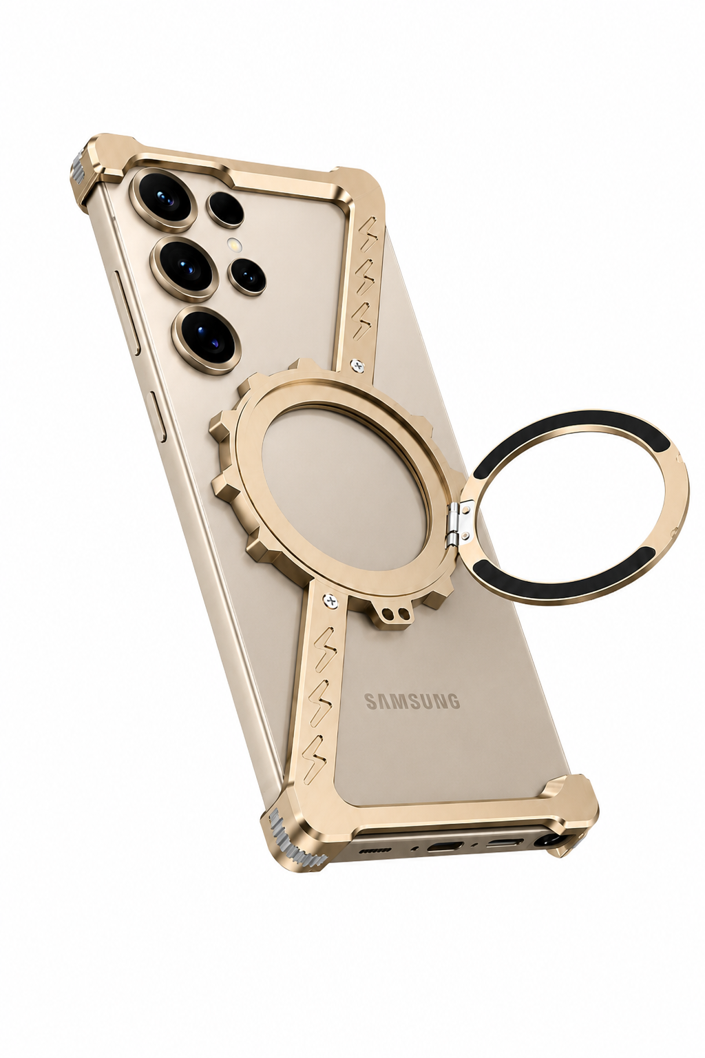 Samsung Galaxy Ultra Skal – Elektroplätering & Ihålig Bracket-design Guld