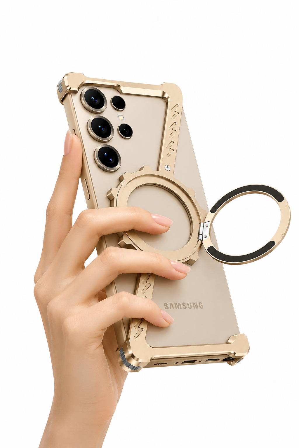 Samsung Galaxy Ultra Skal – Elektroplätering & Ihålig Bracket-design Guld