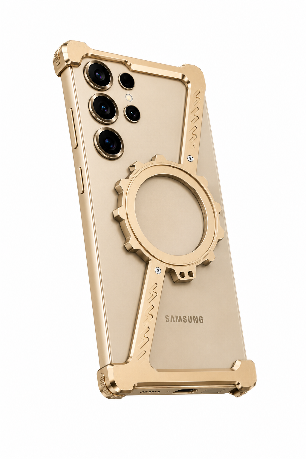 Samsung Galaxy Ultra Skal – Elektroplätering & Ihålig Bracket-design Guld