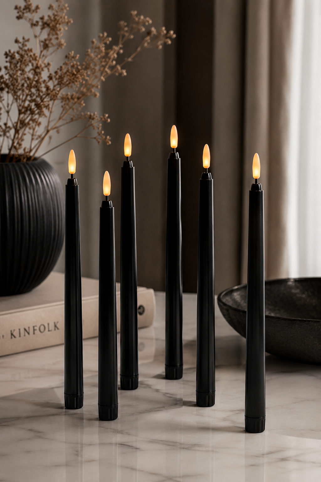 Flamlösa Kronljus i Svart – 6-pack med LED-flamma