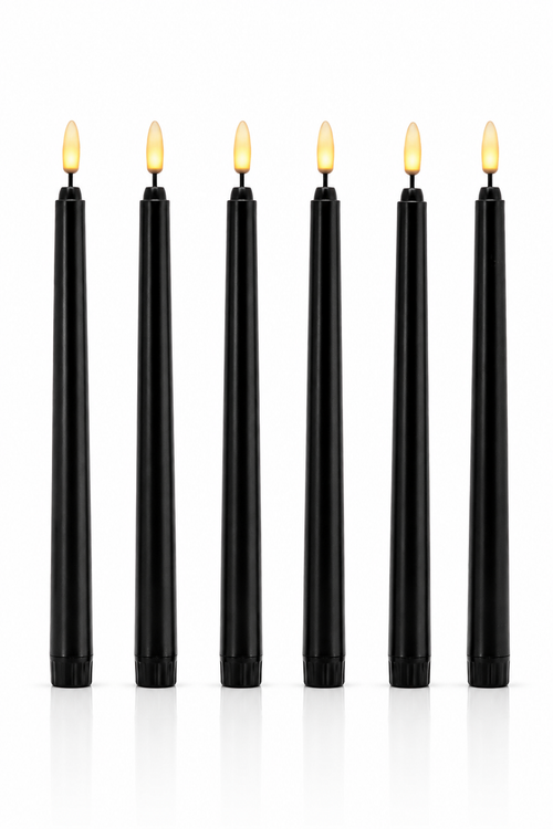 Flamlösa svarta kronljus 6-pack med LED-flamma