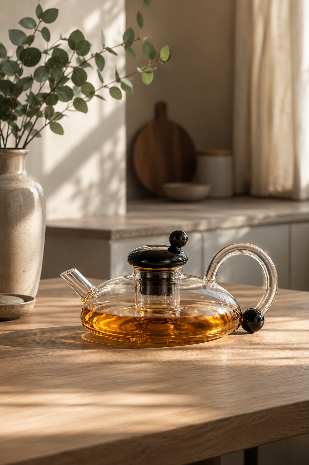 Rökglas Tekanna med Inbyggt Silfilter – Minimalistisk Design