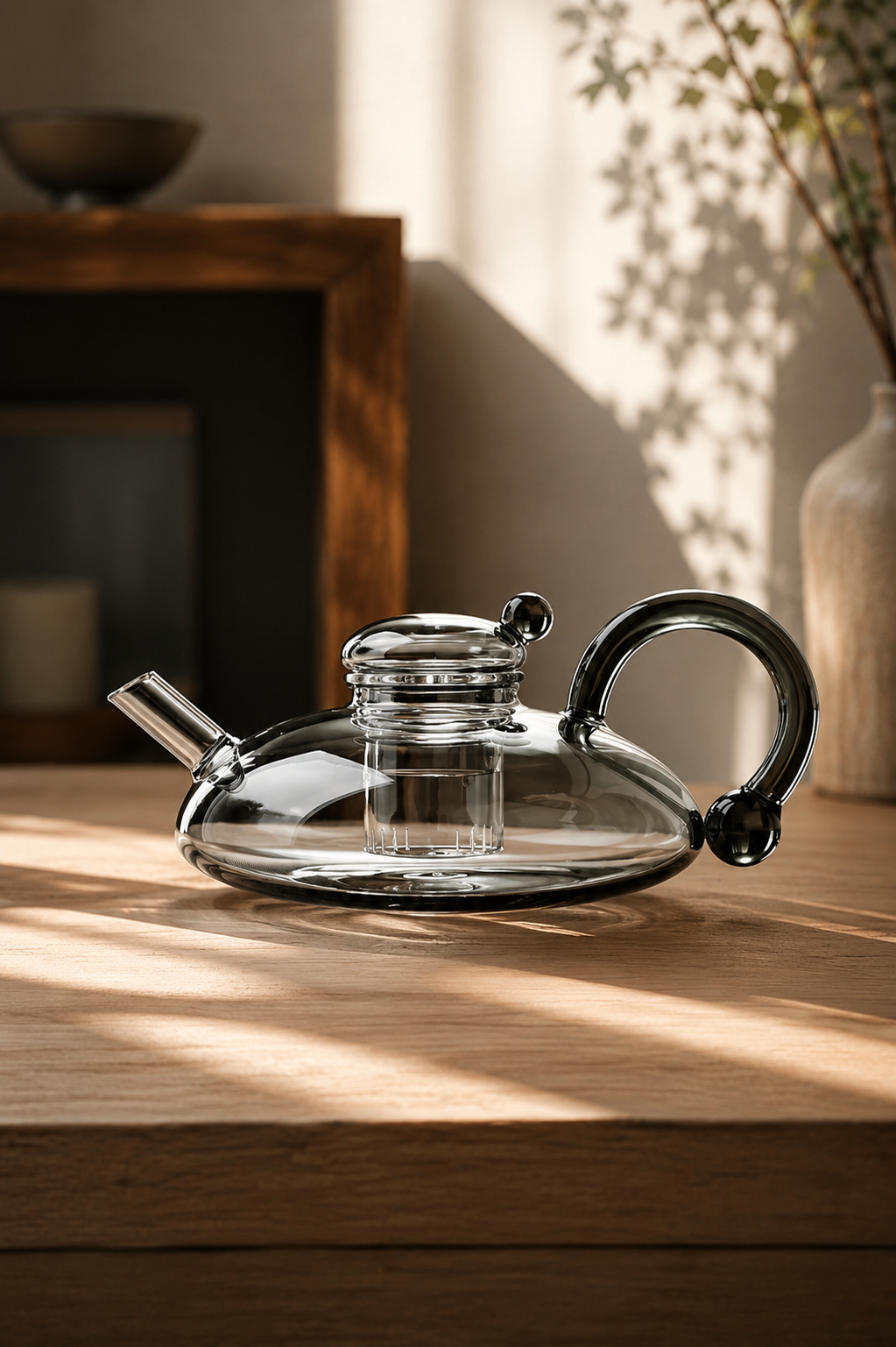 Rökglas Tekanna med Inbyggt Silfilter – Minimalistisk Design
