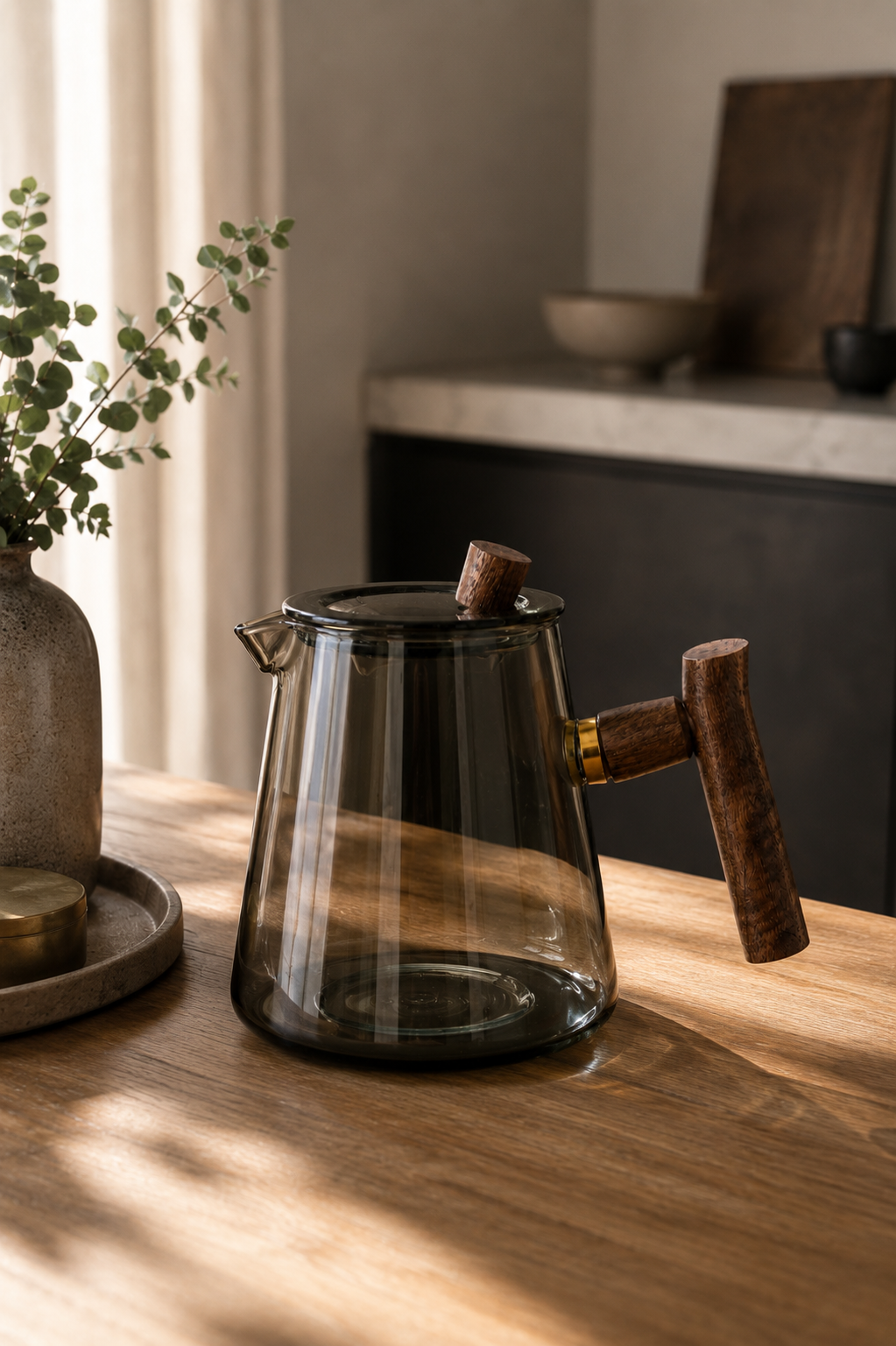 Rökglas Tekanna med Valnötshandtag