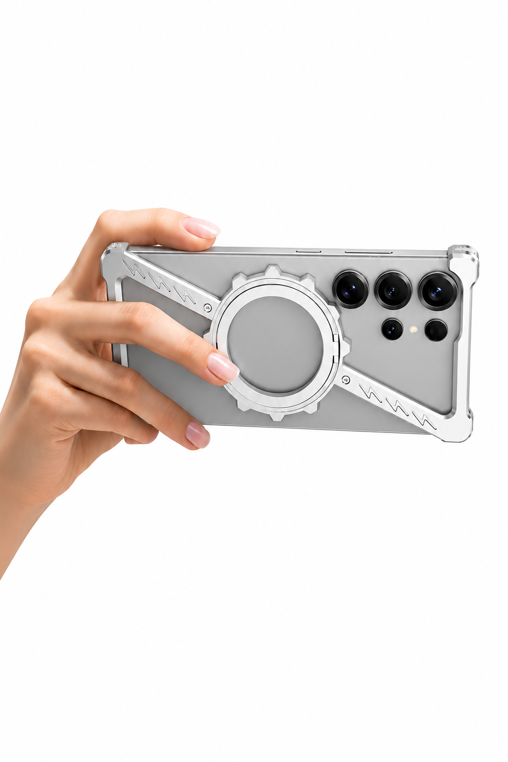 Samsung Galaxy Ultra Skal – Elektroplätering & Ihålig Bracket-design (Silver)