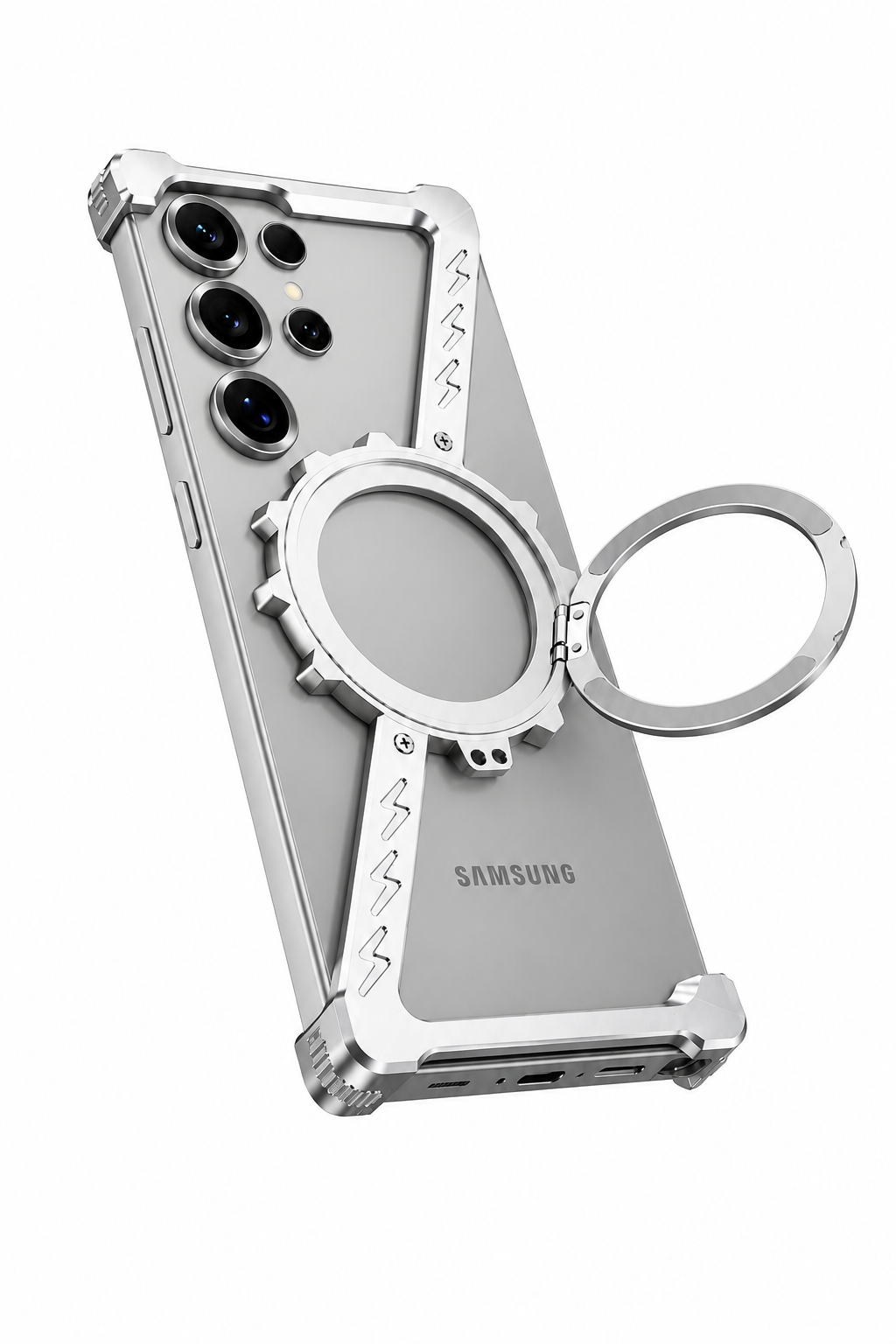 Samsung Galaxy Ultra Skal – Elektroplätering & Ihålig Bracket-design (Silver)